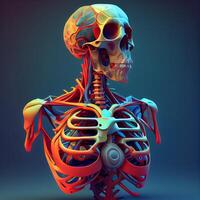 Human skeleton with bones. 3D illustration. 3D CG. High resolution., Image photo