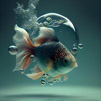Underwater world. Fish and bubbles. 3D illustration. 3D CG. High resolution., Image photo