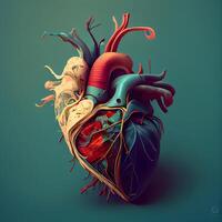humano corazón anatomía. 3d ilustración. retro estilo. antiguo., ai generativo imagen foto