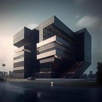 Modern office building in the evening. 3d rendering. Computer digital drawing., Image photo