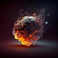 3d illustration of abstract human brain made of fire and smoke., Image photo