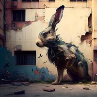 Rabbit graffiti on wall. Street art in Bangkok, Thailand., Image photo