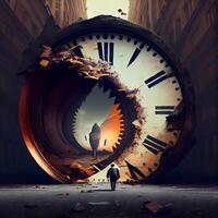 Time is running out concept. Man standing in front of clock., Image photo