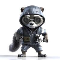 3d illustration of a cartoon raccoon wearing a motorcycle helmet., Image photo