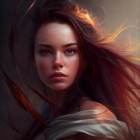 Fantasy portrait of a beautiful young woman with long hair. Fashion, beauty., Image photo