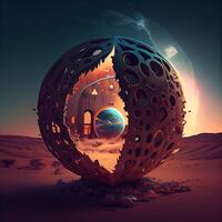 Fantasy planet in the desert. 3d illustration. Computer generated image., Image photo