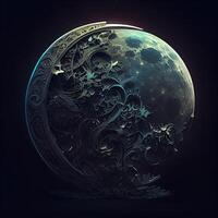 Fractal 3D illustration of a planet in space with stars., Image photo