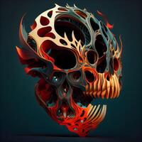 Abstract illustration of human skull in surreal style. Futuristic design element., Image photo