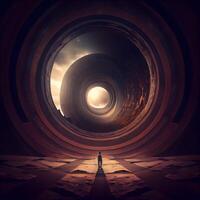 Man in futuristic tunnel. 3d rendering. Computer digital drawing., Image photo