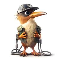 Cute bird in a military uniform with a stethoscope., Image photo