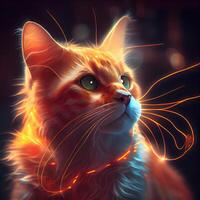 Red cat with glowing eyes and tail. Portrait of a cat., Image photo