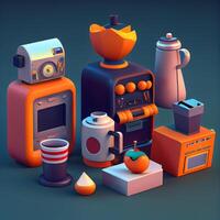 3d ilustración de un conjunto de electrónico dispositivos para haciendo té., ai generativo imagen foto