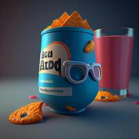 ilustración de un soda lata con meriendas y bebidas., ai generativo imagen foto