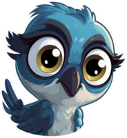 grappig en schattig vogel transparantie sticker, blauw gaai. ai generatief. png