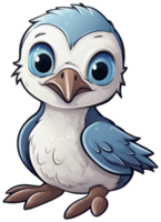 grappig en schattig vogel transparantie sticker, blauwvoetig domoor. ai generatief. png