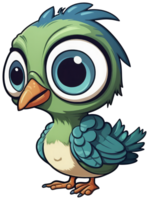 gracioso y linda pájaro transparencia pegatina, verde arrendajo. ai generativo. png