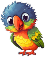 grappig en schattig vogel transparantie sticker, regenboog lori. ai generatief. png