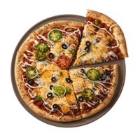 Pizza with mozzarella cheese, tomato, kiwi and olives. . png