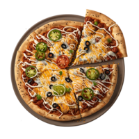 pizza com mozzarella queijo, tomate, kiwi e azeitonas. ai gerado. png