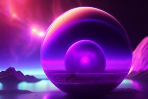 abstract scene with a crystal ball and lighting effect. 3d render. photo