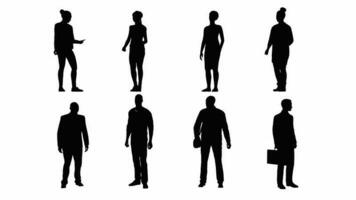 3d renderizado,silueta grupo de personas de pie, aislado gráficos en blanco fondo visual efecto 3d animación para visualización. video