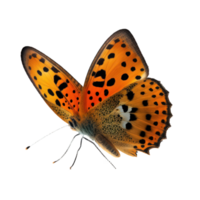 ein atemberaubend Orange Schmetterling schwimmt anmutig, es ist Flügel ausgestreckt, gegen ein klar und transparent Hintergrund, Verlassen das Zuschauer fasziniert durch es ist Schönheit.generativ ai png