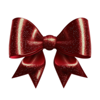 A stunning glittery red bow ribbon shines brightly against a clear and transparent background, creating a dynamic and eye-catching image that exudes both elegance and beauty. png