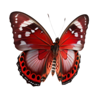 uma deslumbrante vermelho borboleta flutua graciosamente em uma claro, transparente fundo, com Está intrincado asas espalhar Largo dentro vívido display.generative ai png