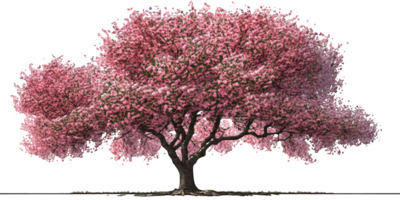 ein beschwingt und atemberaubend Kirsche Baum erscheint zu schweben auf ein transparent Hintergrund, es ist zart Rosa Blüten Stehen aus im Scharf Kontrast gegen das klar Raum hinter es.generativ ai png