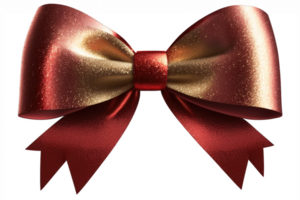 A shiny and festive glitter red bow ribbon stands out against a clear and transparent background, perfect for adding a pop of color and sparkle to any design. png