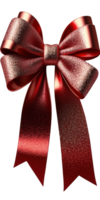 A shiny red bow ribbon with glittering accents floats against a clear background, ready to add a touch of glam to any project or design. png