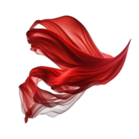 A vibrant red silk hangs gracefully mid-air, its flowing texture elegantly captured on a transparent background. png