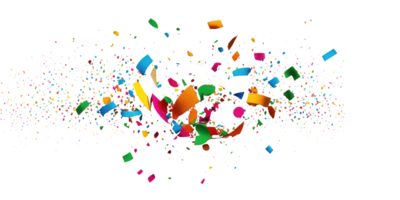 A vibrant shower of multicolored confetti floats freely on a transparent background, creating a festive atmosphere. png