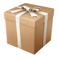 The image depicts a realistic, kraft-colored gift box set against a transparent background, creating a simple and versatile design. png