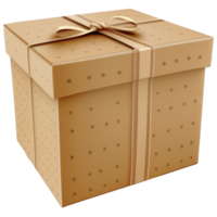 een netjes bewerkte geschenk doos ontworpen met subtiel kraft patronen, geplaatst Aan een transparant achtergrond, uitstralend een realistisch en hedendaags beroep.generatief ai png