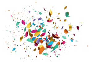 Vibrant and festive, the fluttering confetti appears to be suspended in mid-air against a clear background, radiating an exciting energy that captures the spirit of celebration. png