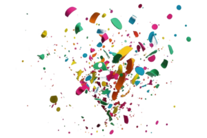 A vibrant explosion of multicolored confetti, suspended in mid-air against a crystal-clear, transparent background. png