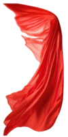 il Immagine è un elegante e vivace raffigurazione di un' lungo volante rosso seta contro un' trasparente sfondo, perfettamente cattura il lussuoso e fluente natura di Questo tessuto.generativo ai png