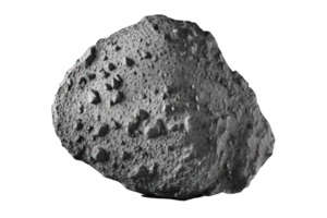 This is an image of a detailed and lifelike rock-like asteroid, suspended in mid-air on a transparent background. png