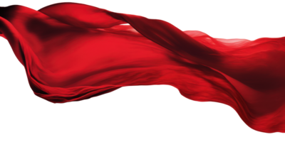 The vibrant red silk ribbon gracefully swirls and twists, suspended mid-air against a clear, transparent background. png