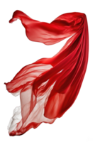 A flowing red silk fabric appears to be suspended in mid-air, its exquisite beauty showcased against a transparent background that highlights its delicate texture and vibrant color. png