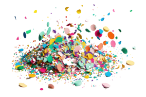 A lively burst of multicolored confetti captured on a clear, transparent background, creating a vibrant and joyful visual moment. png