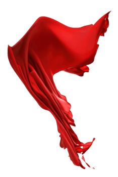 A vibrant red silk flies gracefully in mid-air against a transparent backdrop, creating a mesmerizing display of movement and color. png