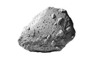 A lifelike asteroid hovering on a see-through canvas, displaying intricate details of its surface and craters. png