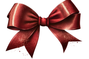 A shiny red bow made of glittering ribbon floats elegantly against a clear background, ready to liven up any festive occasion. png