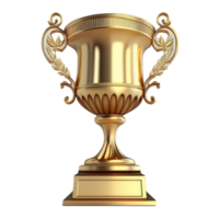 A gleaming, golden trophy stands tall on a perfectly clear and transparent background, displaying its heft and shine in all their realistic glory. png