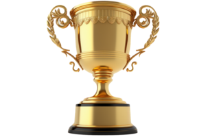 An impressive golden trophy with intricate details, shining brightly against a transparent background, giving the impression of a true victory. png