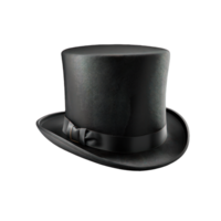 A stylish black top hat with a realistic texture is displayed on a transparent background, giving the illusion that it could be plucked off the screen and worn by the viewer. png