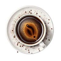 A clear view of a cup of coffee from the top, placed on a see-through background, offering a realistic depiction. png