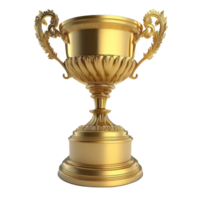 This image showcases a lifelike golden trophy standing tall and proud, set against a transparent background, allowing for a versatile range of creative possibilities. png